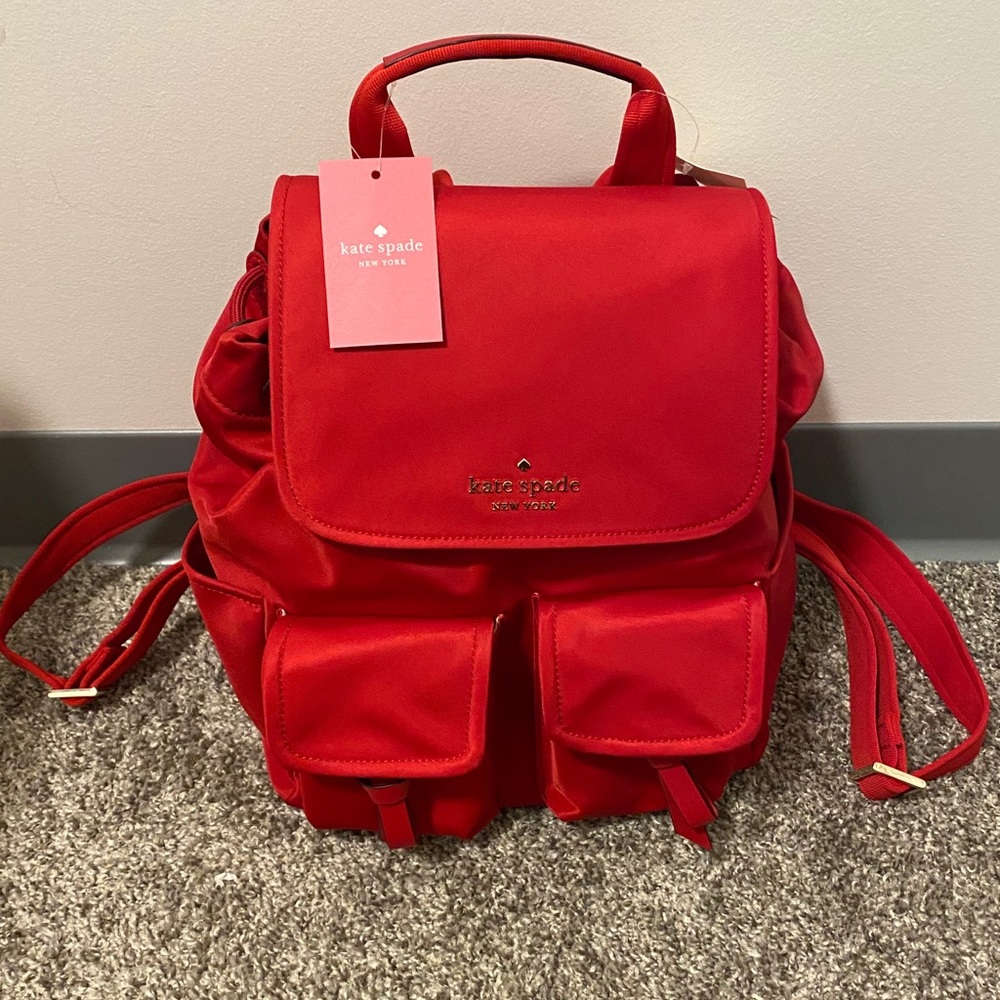 Kate Spade NWT Red Nylon Carley Flap Backpack